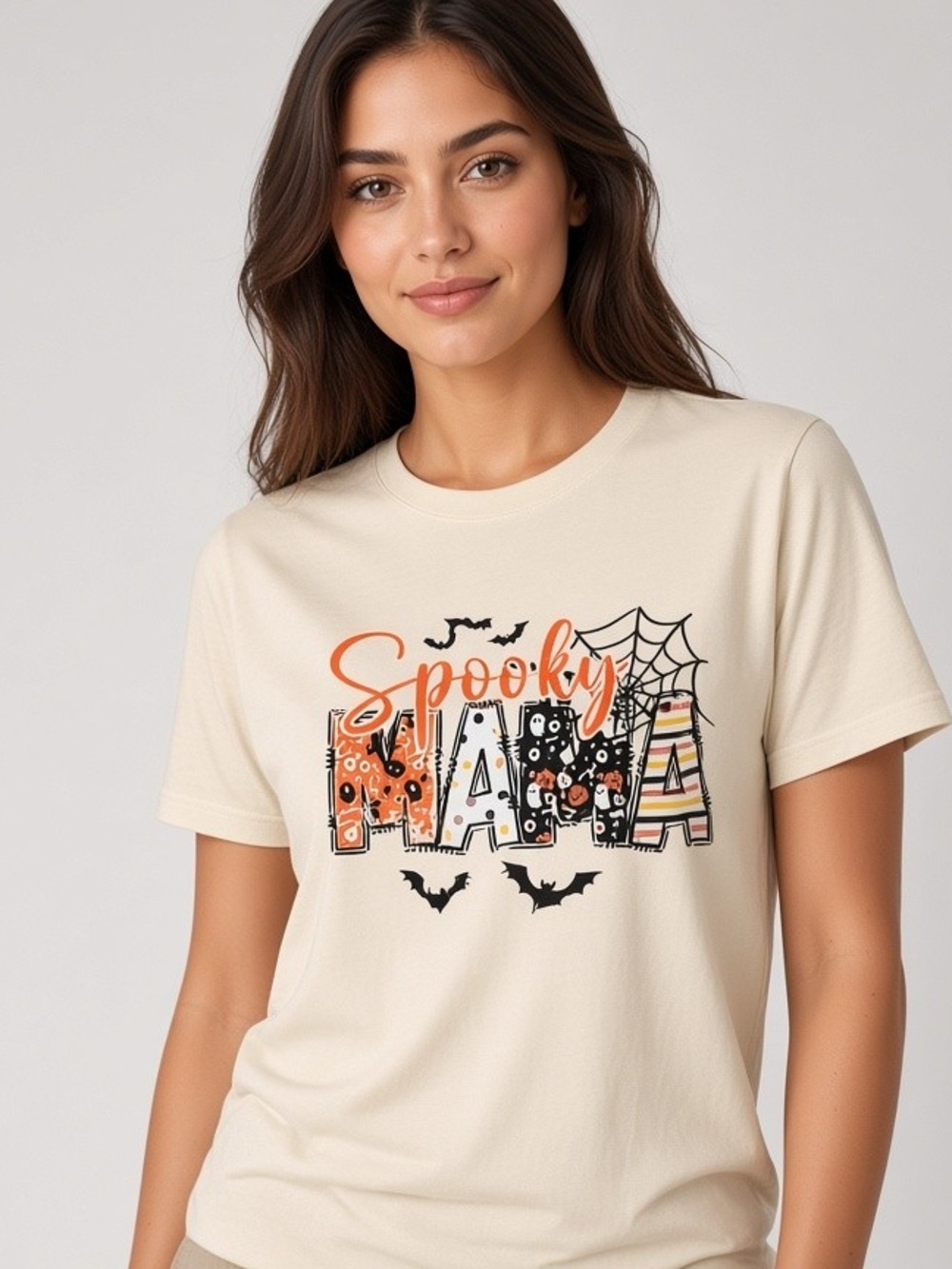 Spooky Mama Graphic Tee - Cream and Orange